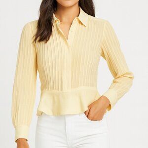 Marc Jacobs Pintuck Pleated Peplum Blouse Butternut Yellow Long Sleeve Sz 4 NWT
